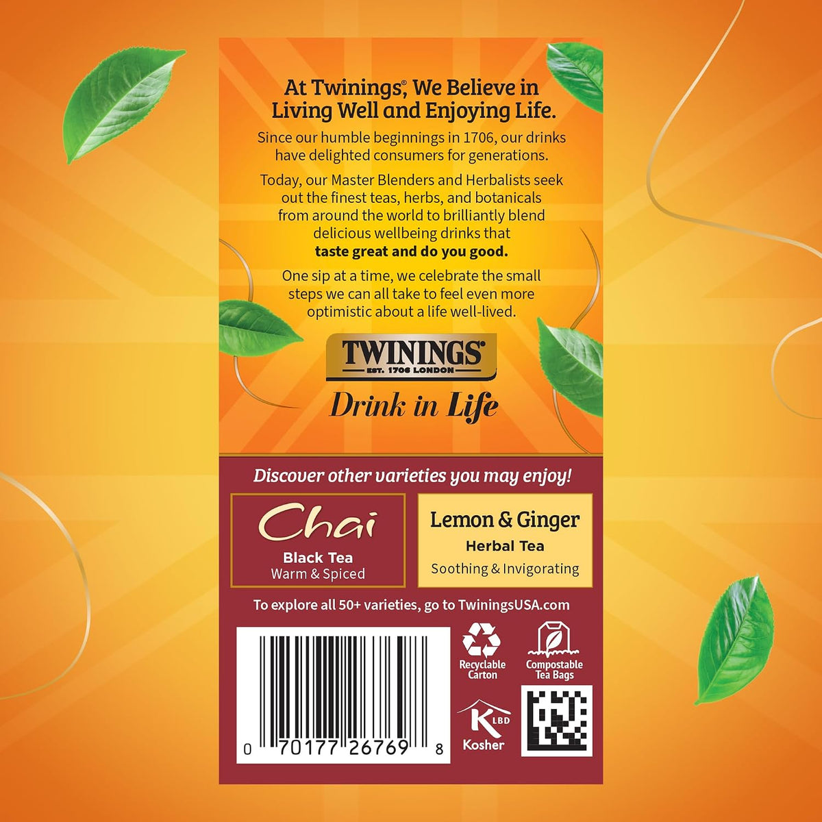 Twinings Pumpkin Spice Chai Black Tea Individually Wrapped Bags, 20 Count (Pack of 6), Warm, Spicy & Aromatic, Caffeinated, Enjoy Hot or Iced, 120 Teabags