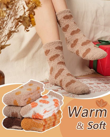 Plush Fuzzy Socks for Women Fluffy Cozy Slipper Socks Fall Thanksgiving Birthday Gifts for Her