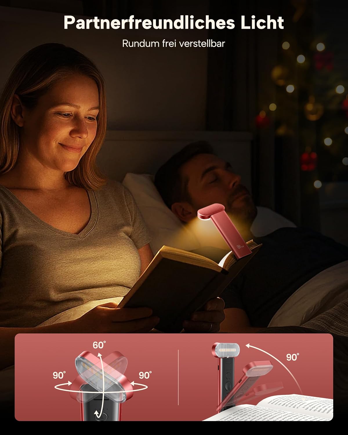 86lux Book Light, Rechargeable Reading Light for Book in Bed