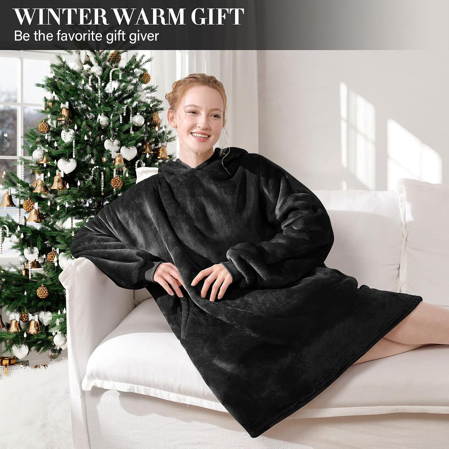 LetsFunny Blanket Hoodie,Oversized Wearable Sherpa Fleece Blanket Sweatshirt,Super Soft Warm Cozy with Giant Pocket,Gifts for Women Men Adults Teenagers, One Size Fits All