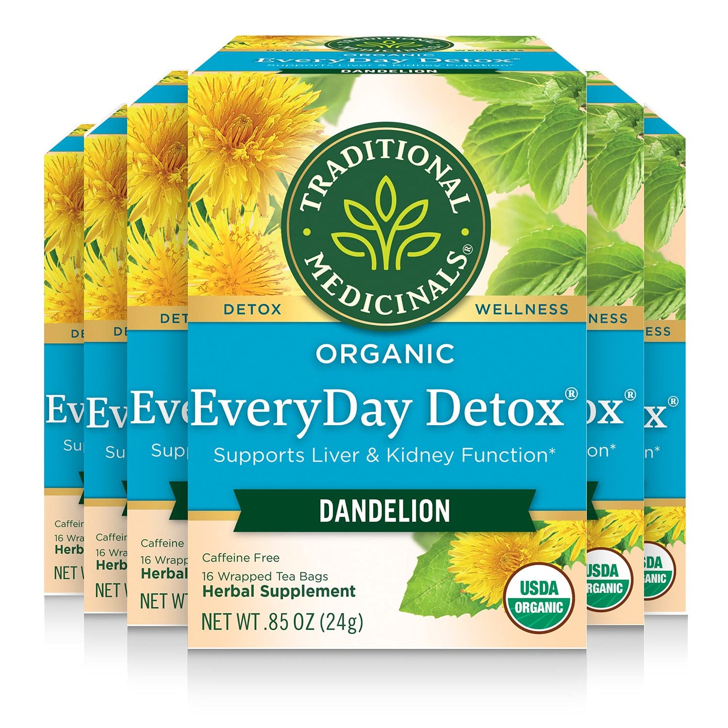 Traditional Medicinals Tea, Organic Roasted Dandelion Root, Supports Kidney Function & Healthy Digestion, 96 Tea Bags (6 Pack)
