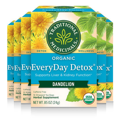 Traditional Medicinals Tea, Organic Roasted Dandelion Root, Supports Kidney Function & Healthy Digestion, 96 Tea Bags (6 Pack)