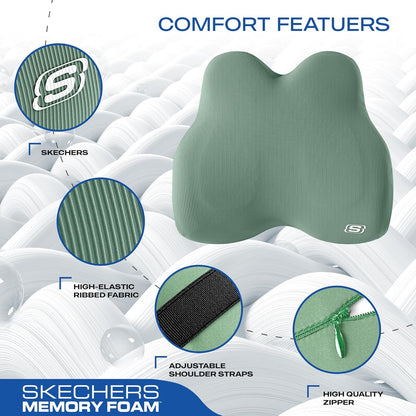 Skechers Memory Foam Lumbar Pillow,Lumbar Support Pillow for Office, Chair Lower Back Pain Relief Lumbar Pillow, Ergonomic Design Back Support Pillow for Office Chair, Car, Home, Travel,Black