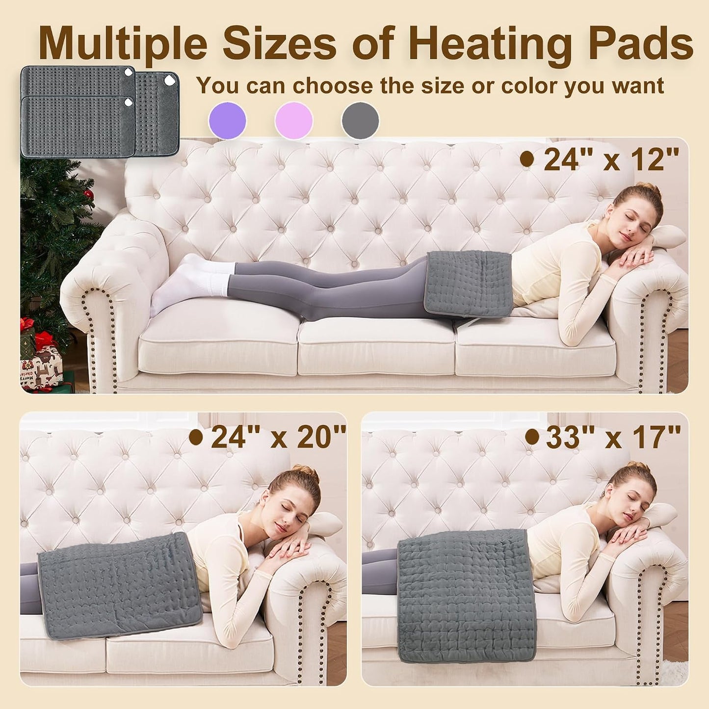 12"x24" Heating pad, Electric Heat Pad 6 Heating &4 Timer Setting