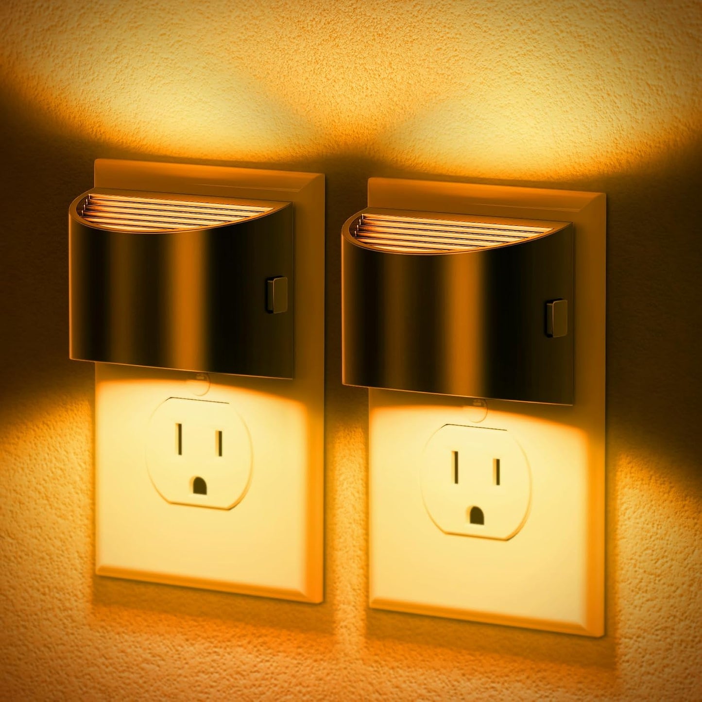 JandCase Night Light, Modern Night Lights Plug into Wall,2 Pack Dusk to Dawn Sensor Nightlight, Amber Brightness Adjustable Nightlight for Kids Bathroom Hallway Kitchen Bedroom Decor