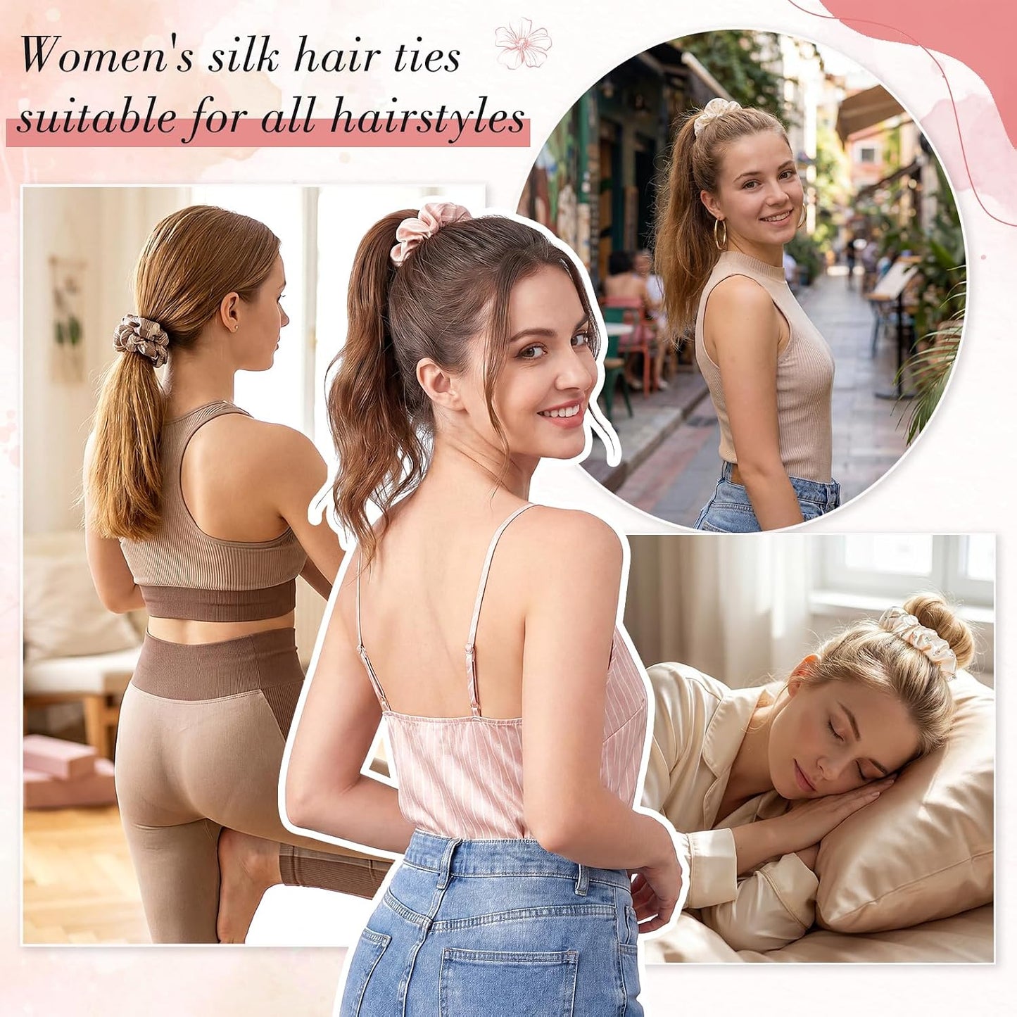 4 Pack 100% Mulberry Silk Scrunchies for Hair Sleep, No Damag Frizz Control Stylish Silk Hair Scrunchies Small Gifts for Women