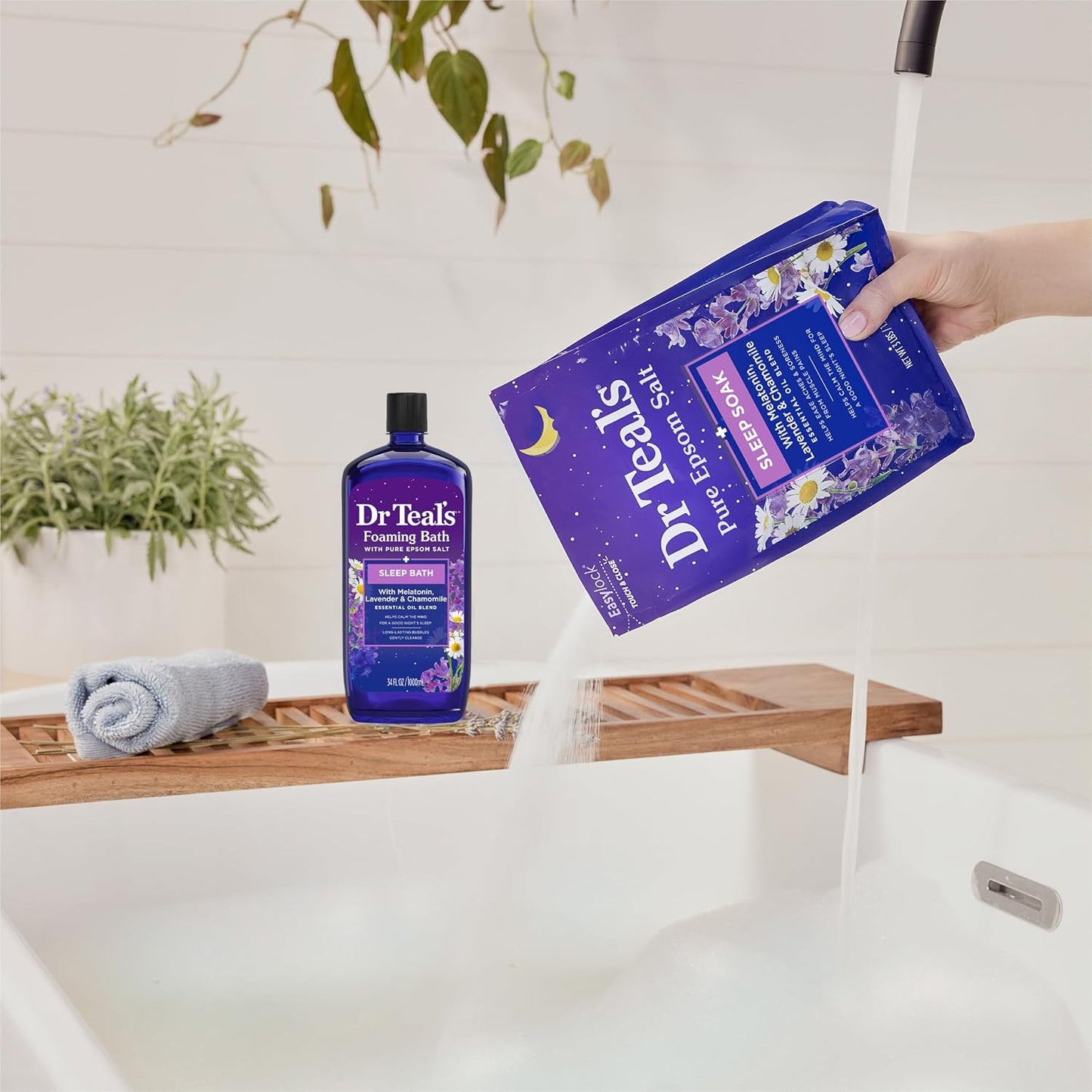 Dr Teal's Epsom Salt Magnesium Soak, Sleep Blend with Melatonin, Lavender & Chamomile Essential Oils, 3 lbs