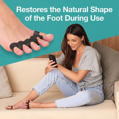 ZenToes Silicone Toe Spacers and Separators for Correct Toe Alignment, Bunion Relief, Hammertoe Straightener, Gel Orthopedic Corrector – 1 Pair (Black)