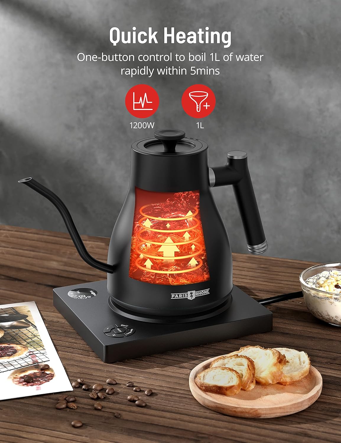 1.7L Electric Glass Kettle with Variable Temperature Control, 1500W Fast Heating Water Boiler, 13 Temperature Presets, Keep Warm Function, Auto Shut-Off Safety Protection, LED Touch Panel, 120V