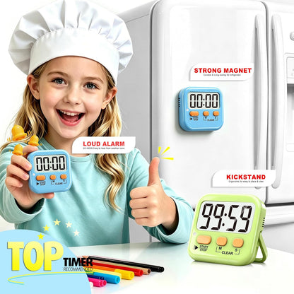Antonki 2 Pack Digital Timer for Kids, Magnetic Countdown Kitchen Timers for Cooking, Egg, Classroom, Teacher, Exercise, Study, Oven - Battery Included
