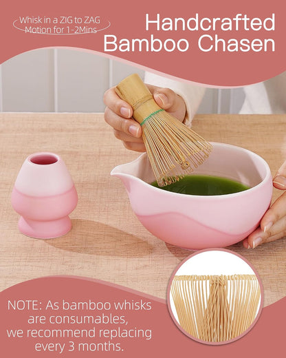 ZENS Matcha Whisk Set, Matcha Kit Set, Matcha Bowl with Spout, Bamboo Whisk & Scoop, Chasen Holder, 304 Sifter & Tea Mat, 6pcs Japaness Matcha Kit for Matcha Lovers, Birthday Gift, Pale Green
