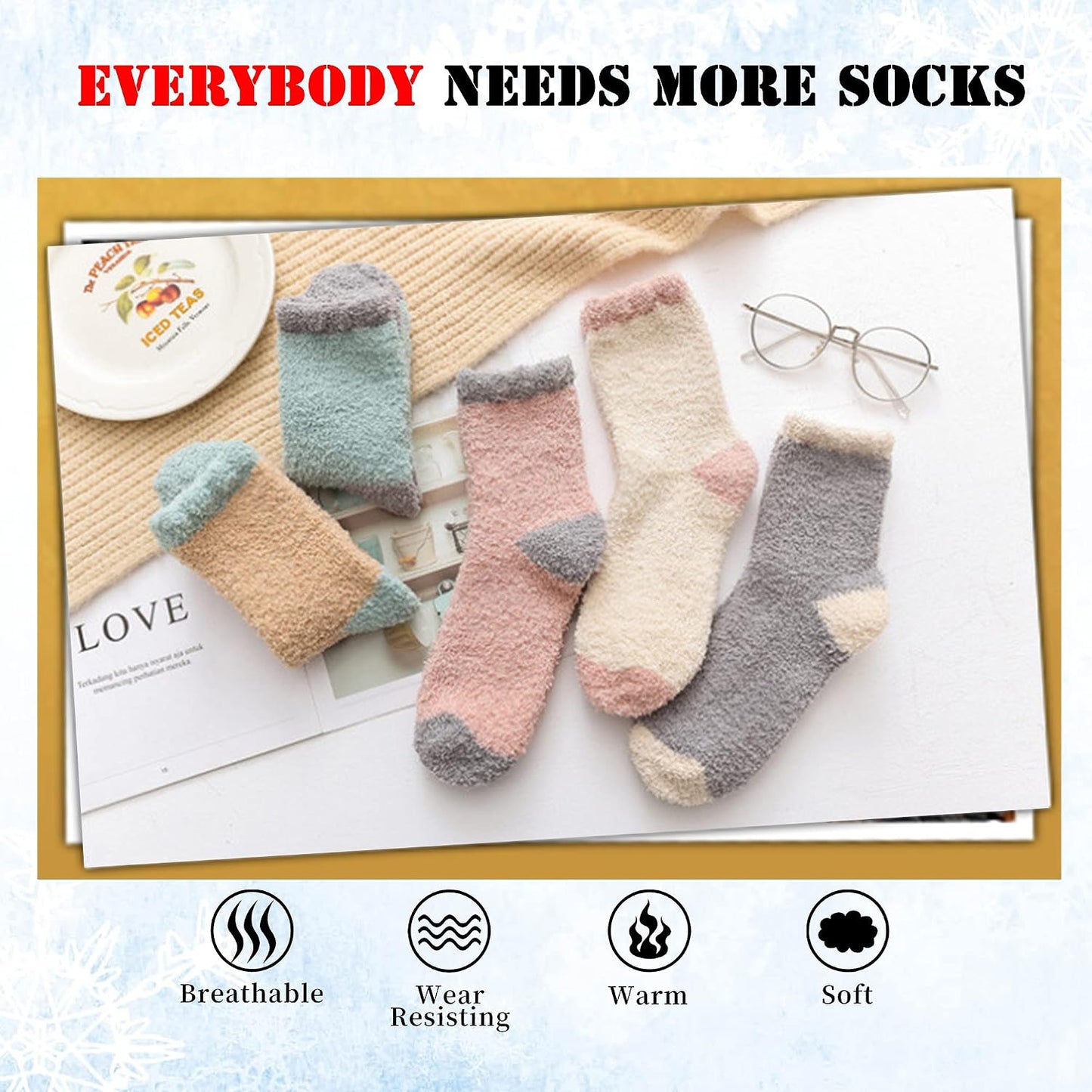 LANLEO 5/6 Pairs Womens Super Soft Fuzzy Plush Warm Winter Home Sleeping Slipper Socks