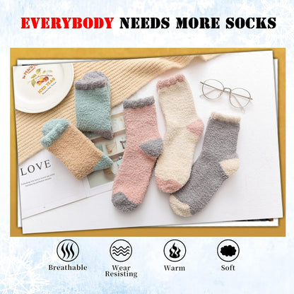 LANLEO 5/6 Pairs Womens Super Soft Fuzzy Plush Warm Winter Home Sleeping Slipper Socks