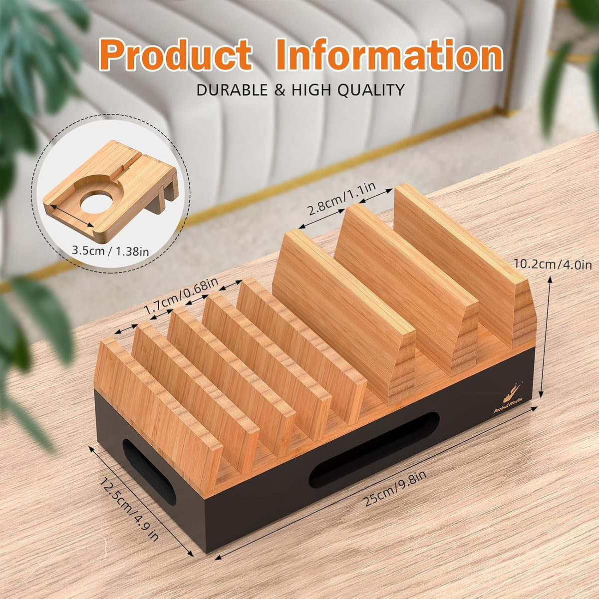 Pezin & Hulin Bamboo Charging Station with 5 Cables-Natural Bamboo