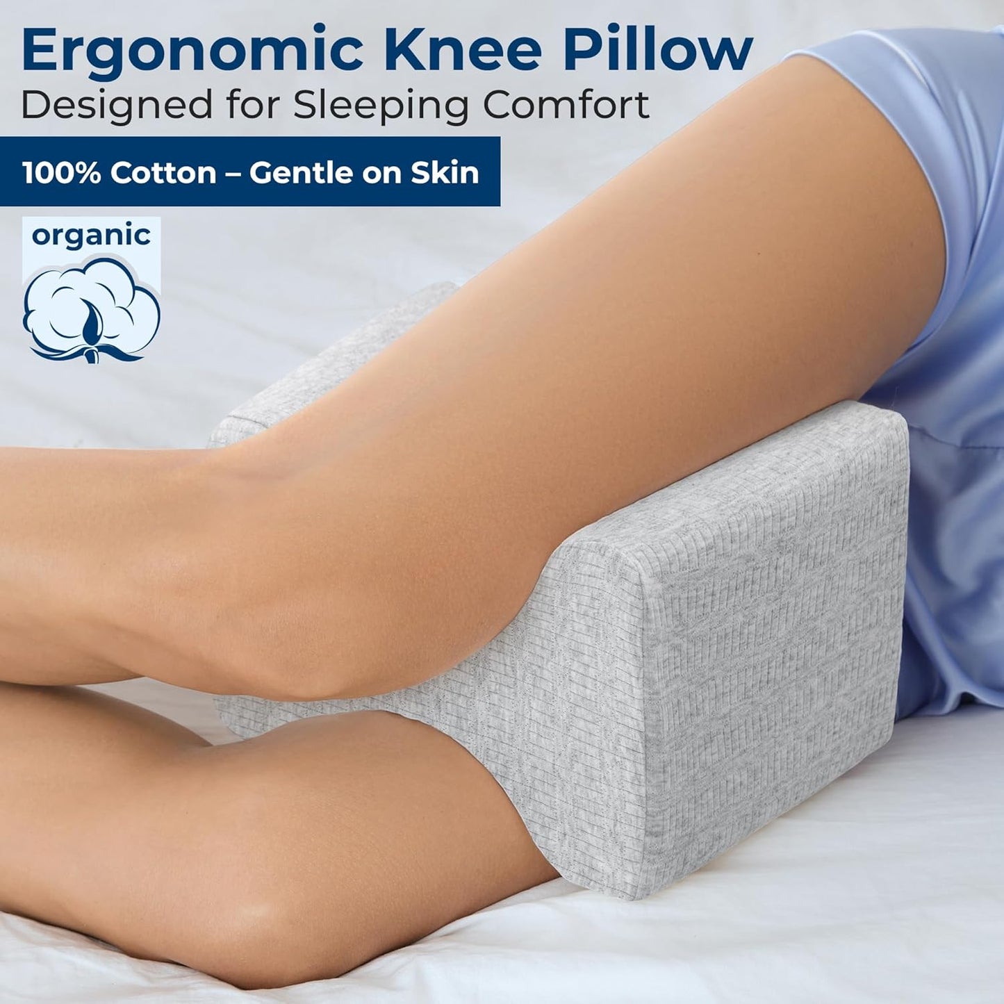 5 STARS UNITED Knee Pillow for Side Sleepers - Hip Pain Relief, Memory Foam Leg Cushion for Side Sleeping - Between Legs Pillow for Sciatica & Lower Back Pain, White