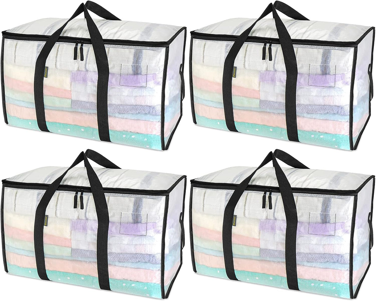 BALEINE Oversized Moving Bags with Reinforced Handles, Heavy-Duty Storage Tote for Clothes, Moving Supplies (Clear)