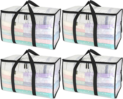 BALEINE Oversized Moving Bags with Reinforced Handles, Heavy-Duty Storage Tote for Clothes, Moving Supplies (Clear)