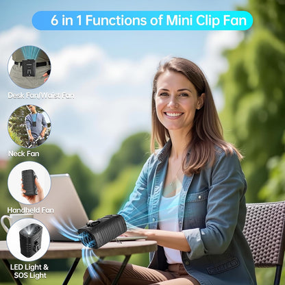 Waist Fan, 5000mAh Rechargeable Belt Clip Fan, 39ft/s Strong Airflow, 5 Speeds, Up to 29H Runtime, Wearable Hands-Free Cooling with LED SOS Light for Outdoor Camping Hiking