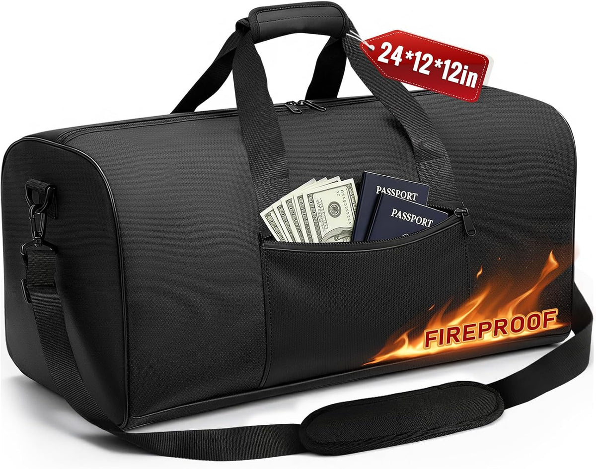 Large Waterproof Fireproof Document Bag, 24x12x12 in, Black