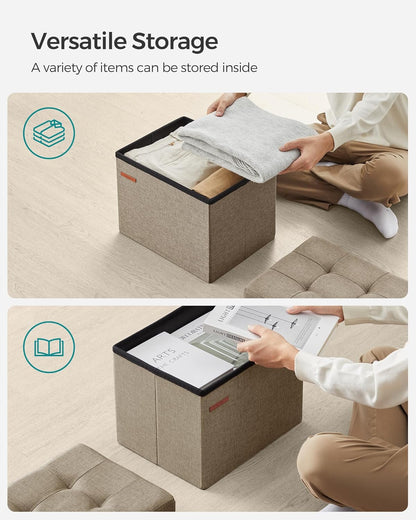 SONGMICS Mazie Collection - Small Folding Storage Ottoman, Foot Rest Stool, 12.2 x 16.1 x 12.2 Inches, 286 lb Load Capacity, for Living Room, Bedroom, Home Office, Dorm, Dark Gray ULSF102G01