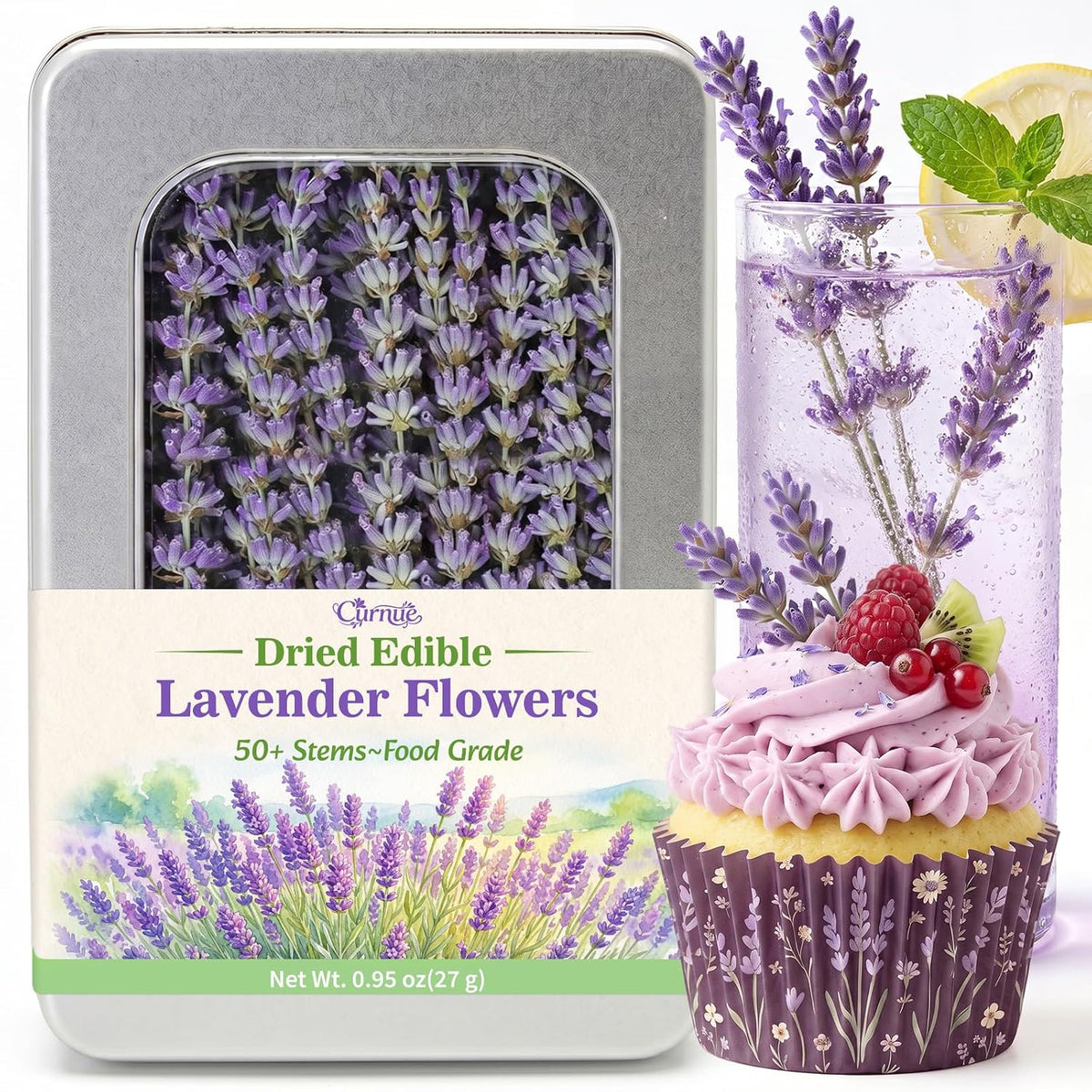 Curnue 50+ Edible Lavender Sprigs for Cocktails & Drinks Garnish