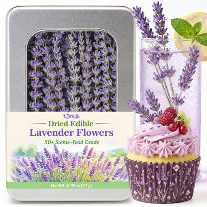 Curnue 50+ Edible Lavender Sprigs for Cocktails & Drinks Garnish