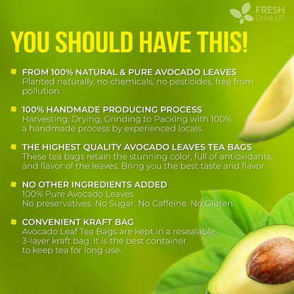 FreshDrinkUS, Premium Avocado Leaf Tea, 45 Count, Pure, Caffeine Free