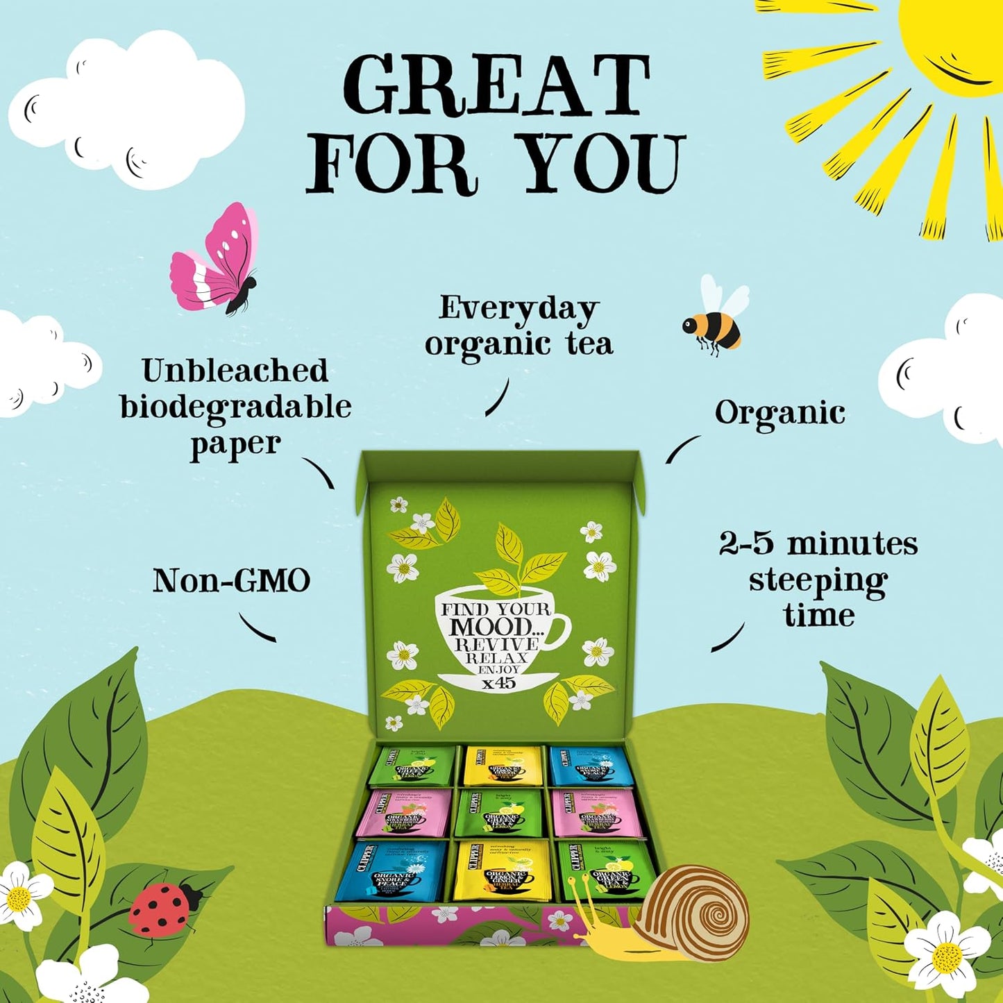 Clipper Organic Herbal & Green Tea Sampler Box, 45 Tea Bags