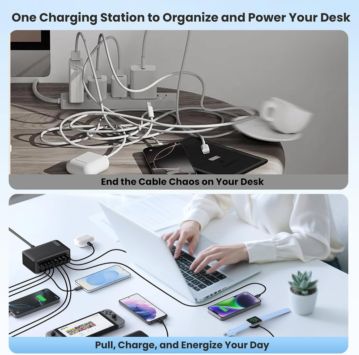 USB C Charger 200W USB C Charger Block,Upgraded GaN III 8-Port Fast Charging Station Hub,PD 65W Laptop Charging Adapter Compatible with MacBook Pro/Air,DELL,Steam Deck,iPhone 16/15/14,Galaxy S23/22