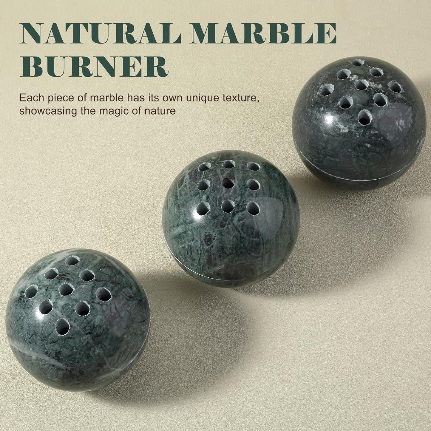 Koville Natural Marble Incense Holder, Incense Holder for Sticks with 9 Holes, Handmade Incense Burner Ash Catcher for Meditation Yoga SPA, Balsam Fir/Palo Santo/Sage/Cone (White)