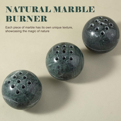 Koville Natural Marble Incense Holder, Incense Holder for Sticks with 9 Holes, Handmade Incense Burner Ash Catcher for Meditation Yoga SPA, Balsam Fir/Palo Santo/Sage/Cone (White)