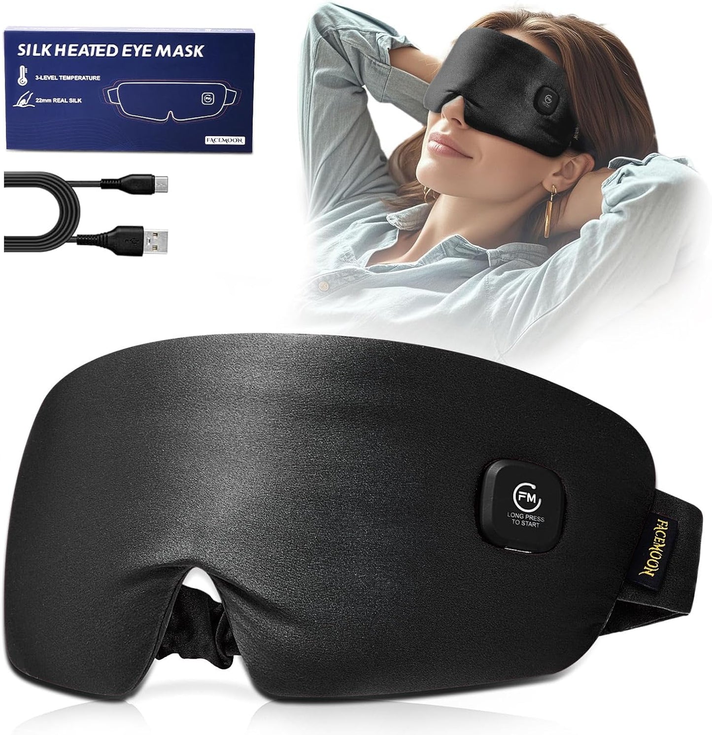 Heated Eye Mask for Dry Eyes - Silk Cordless Warm Eye Compress Moist Heat, FSA Eligible, Eye Heating Pad for Stye Treatment, Tired Eyes, Sleep, Travel, Washable, Rechargeable, Blue