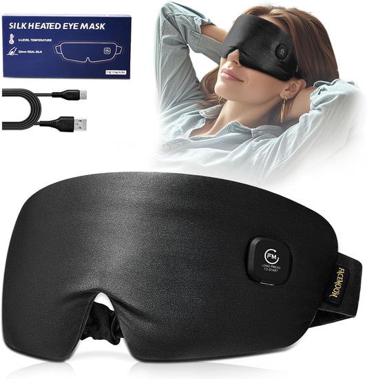 Heated Eye Mask for Dry Eyes - Silk Cordless Warm Eye Compress Moist Heat, FSA Eligible, Eye Heating Pad for Stye Treatment, Tired Eyes, Sleep, Travel, Washable, Rechargeable, Blue