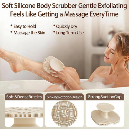 Soft Silicone Body Scrubber, Gentle Like a Hand Exfoliating Your Skin and Build Up Lather Easily, Back Large Suction Cup Easy to Store, Long-Lasting & Deep Clean (Pink)