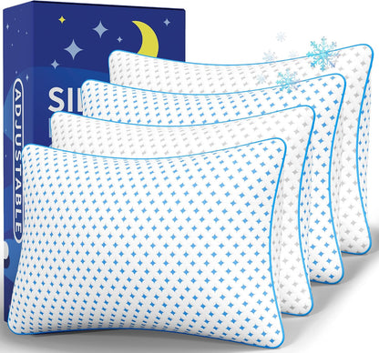 King Size Pillows Set of 2 for Sleeping, Cooling Adjustable Memory Foam Pillows, Dual Fill Design Helps Maintain Shape, Breathable Washable Cover