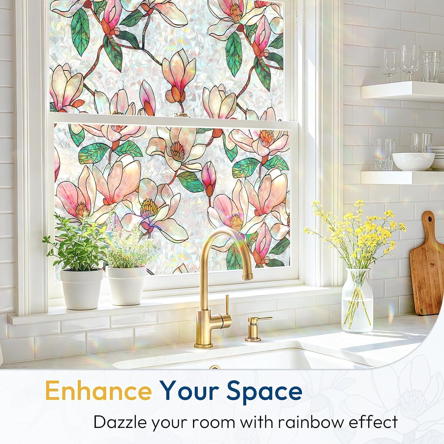 rabbitgoo Rainbow Window Privacy Film, Stained Glass Cling, 17.5" x 78.7"