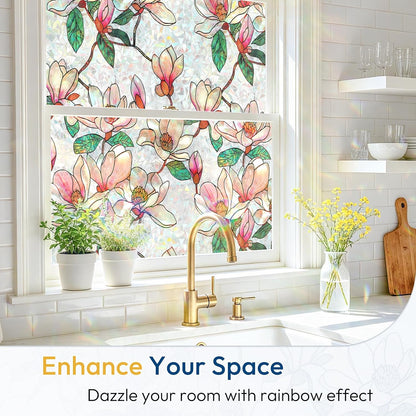 rabbitgoo Rainbow Window Privacy Film, Stained Glass Cling, 17.5" x 78.7"