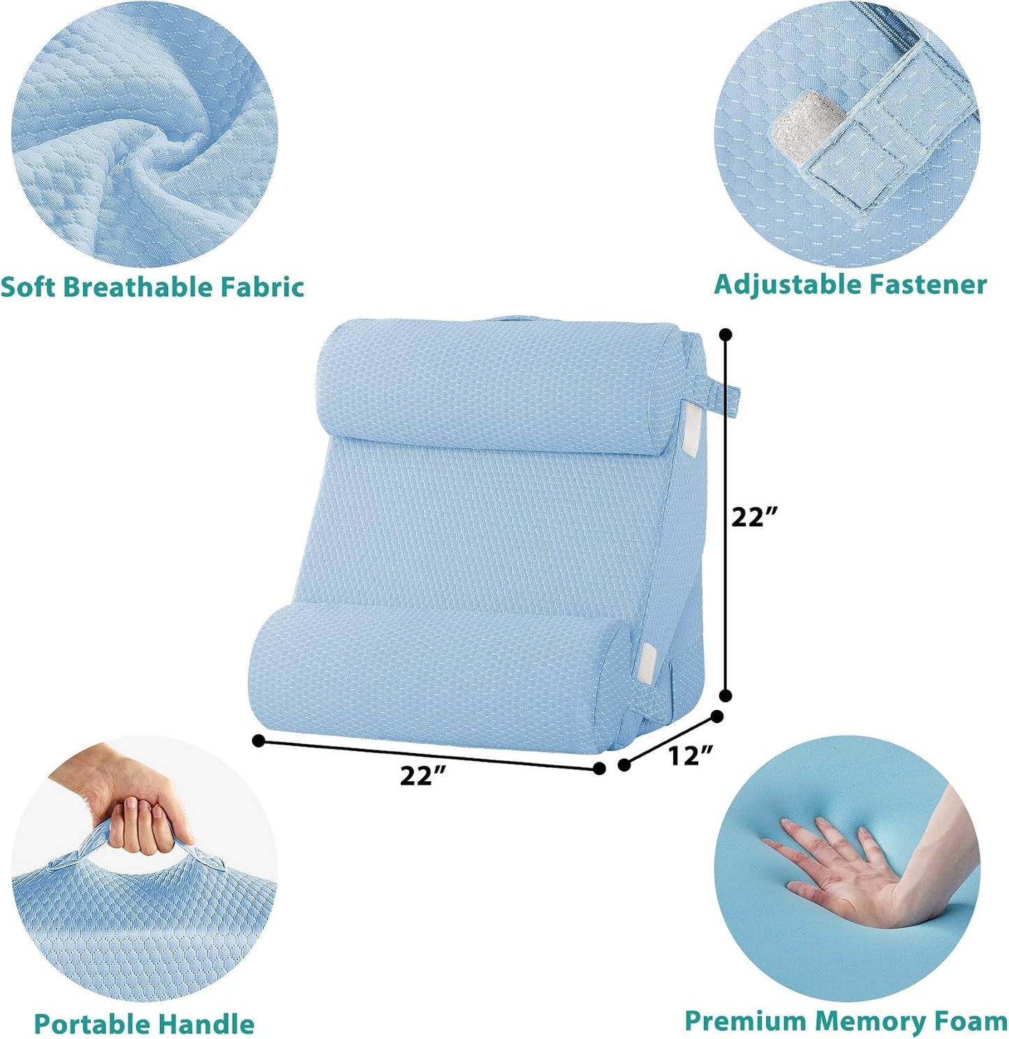 Bedluxe Wedge Pillow Headboard, 3PCS Orthopedic Bed Wedge Pillows Set for After Surgery, Adjustable Pillow Wedge for Acid Reflux&Back Pain Relief, Sleeping, Back Pillow for Bed Sitting Up, White/Grey