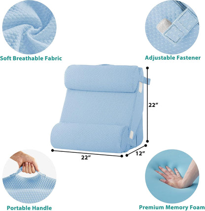 Bedluxe Wedge Pillow Headboard, 3PCS Orthopedic Bed Wedge Pillows Set for After Surgery, Adjustable Pillow Wedge for Acid Reflux&Back Pain Relief, Sleeping, Back Pillow for Bed Sitting Up, White/Grey