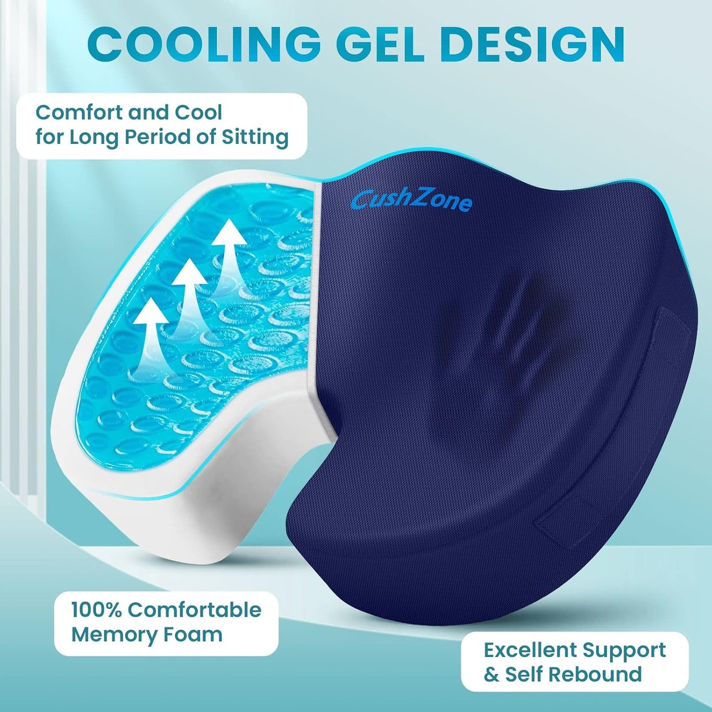 Office Chair Seat Cushion, Cooling Gel Enhanced Memory Foam Cushion for Long Sitting - Back, Sciatica, Coccyx, Tailbone Pain Relief Pillow - for Office, Gaming, Car, Wheelchair - Black, Large