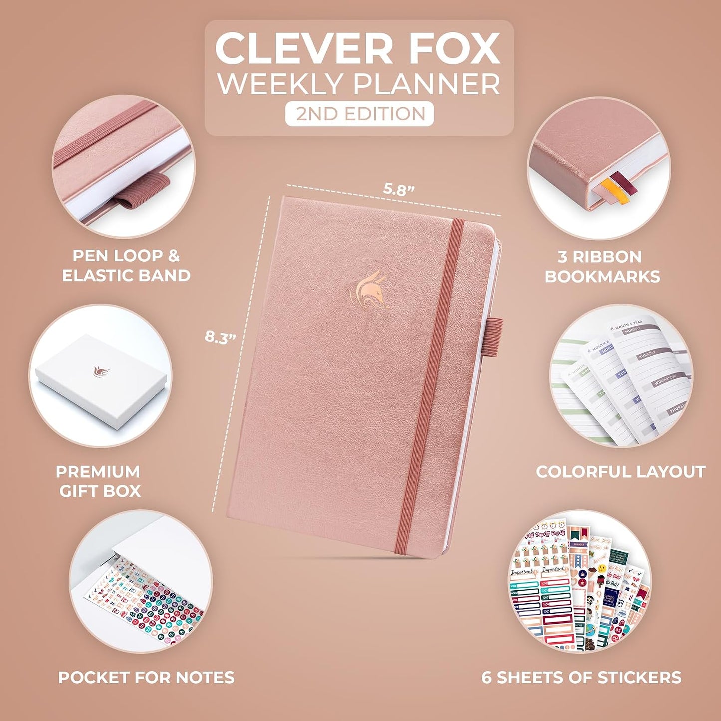 Clever Fox Planner 2nd Edition – Colorful Weekly & Monthly Goal Planner, Time Management & Productivity Organizer, Undated, A5 (Dark Teal)