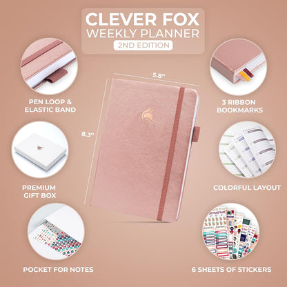 Clever Fox Planner 2nd Edition – Colorful Weekly & Monthly Goal Planner, Time Management & Productivity Organizer, Undated, A5 (Dark Teal)