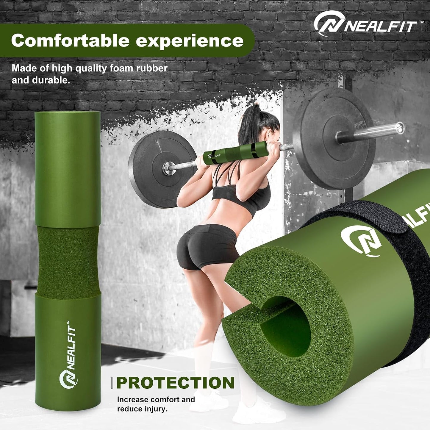 NEALFIT Barbell Pad Squat Pad for Squats—Squat Bar Pad—Great for Weightlifting,Lunges and Hip Thrusts—Foam Sponge Pad—Fit Standard and Olympic Bars Perfectly