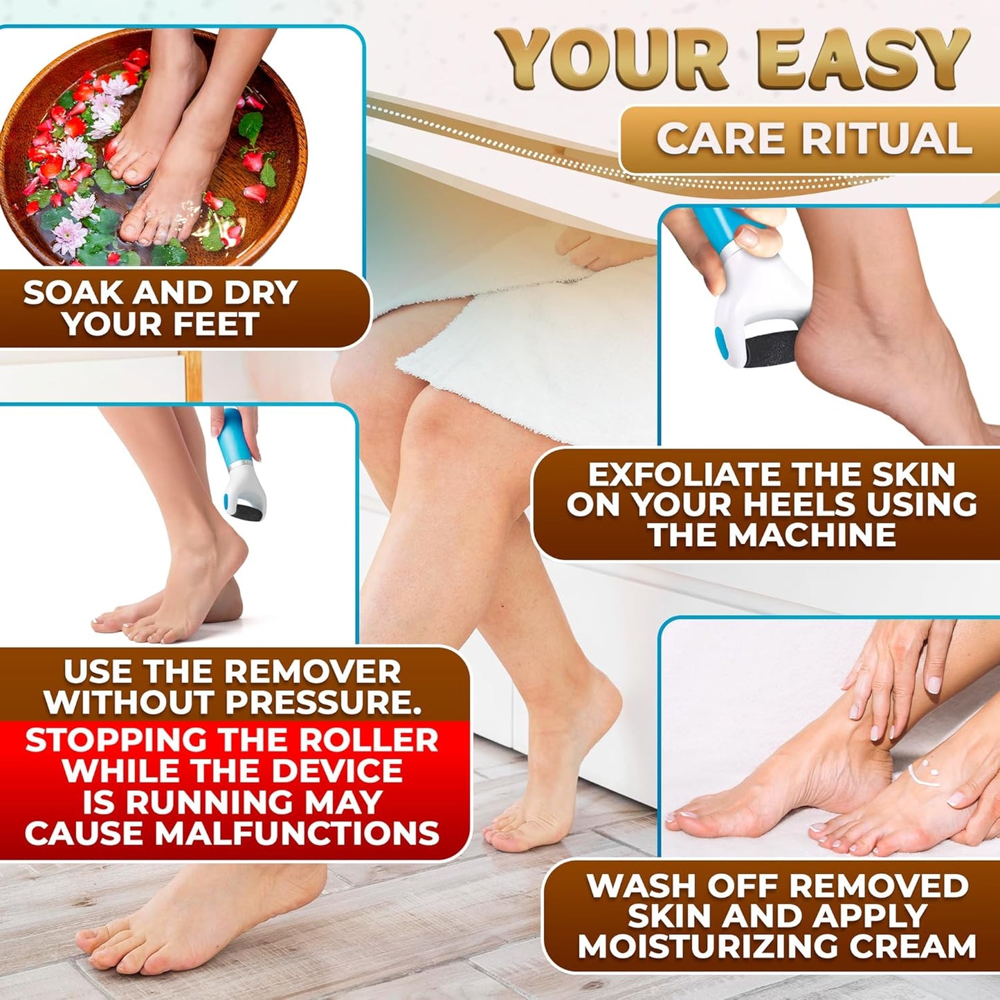 Electric Foot Callus Remover Tool for Dead Skin & Cracked Heels – Battery-Operated Foot Grinder with Replaceable Roller – Pedicure Tools for Feet & Toes – Smooth Feet at Home (Batteries Not Included)