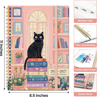 Planner 2026-2027, Academic Monthly and Weekly Calendar Planner for Women, July 2026 - June 2027, Hardcover Pretty Agenda Planner Book with Tabs, Spiral Daily Organizer for School Office Home Supplies, 6.3" x 8.5" - Blue Floral