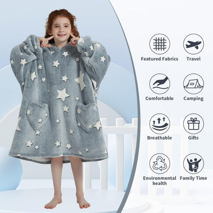 Fiosnow Glow in the Dark Unicorn Blanket Hoodies for Kids 6-13YR Oversize Wearable Blanket Hoodies for Boys Girls Teens