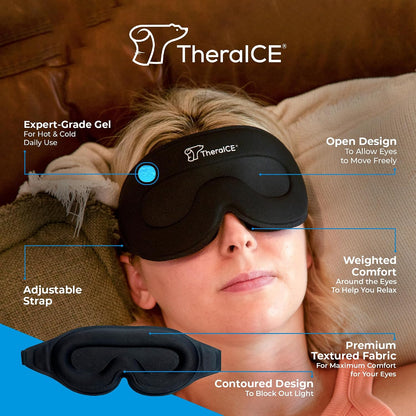 TheraICE Sleep Mask + Cooling Gel Relief - Weighted Sleep Eye Mask 100% Blackout 3D Cold Relaxing No Pressure Eye Cover Blindfold to Block Light for Comfortable Soothing Night Sleeping | Men & Women