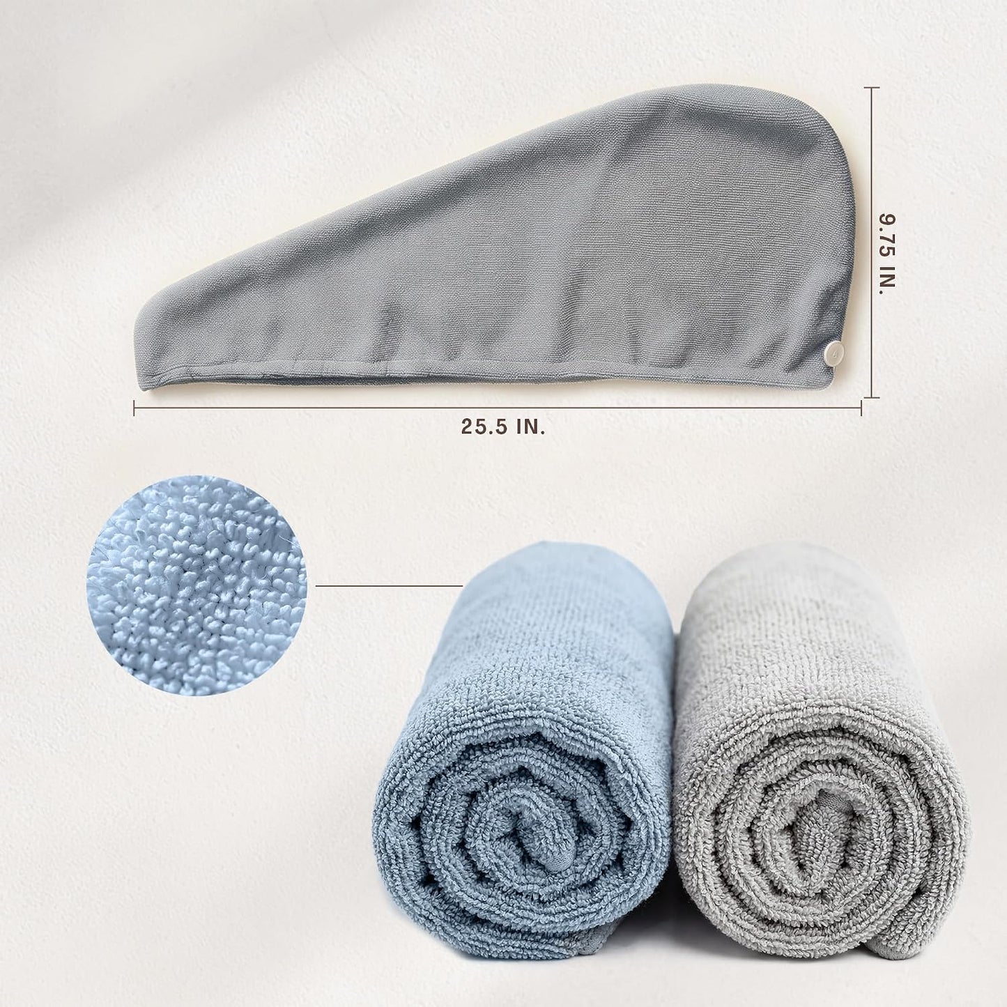 Microfiber Hair Towel Wrap for Women – Ultra Absorbent Quick Dry Turban | Button & Loop Design | Soft Lightweight Fabric | Reduces Frizz & Breakage | All Hair Types | Pink & Beige