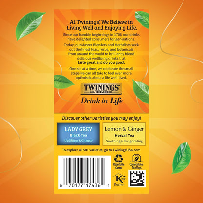 Twinings Earl Grey Lavender Black Tea Individually Wrapped Bags, 20 Count (Pack of 6), Citrus, Bergamot & Floral, Caffeinated, Enjoy Hot or Iced, 120 Teabags