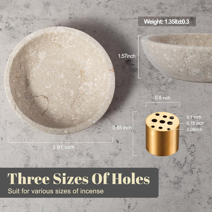 Koville Natural Marble Incense Holder, Incense Holder for Sticks with 9 Holes, Handmade Incense Burner Ash Catcher for Meditation Yoga SPA, Balsam Fir/Palo Santo/Sage/Cone (White)